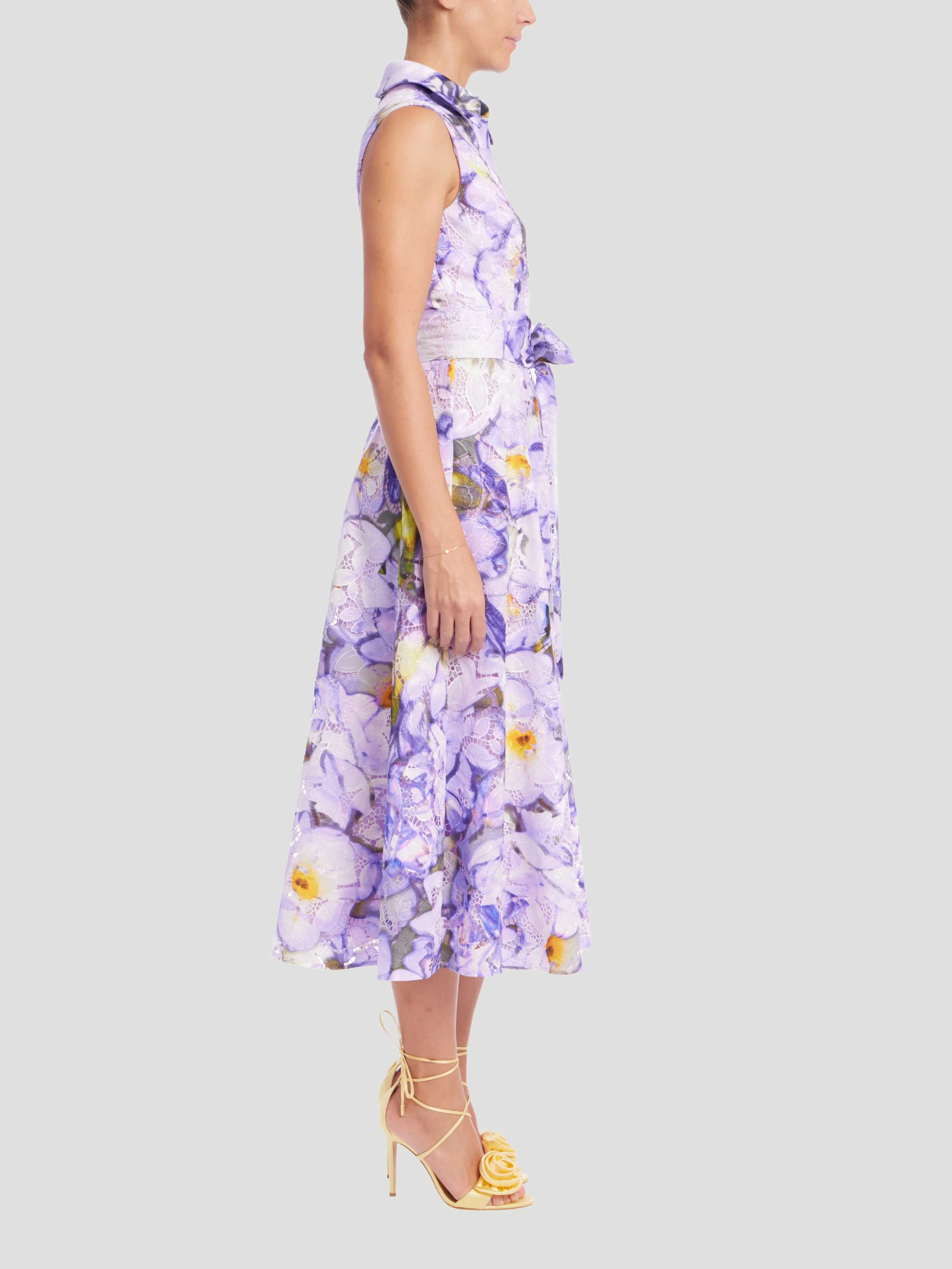 Sleeveless Printed Lace A-Line Dress