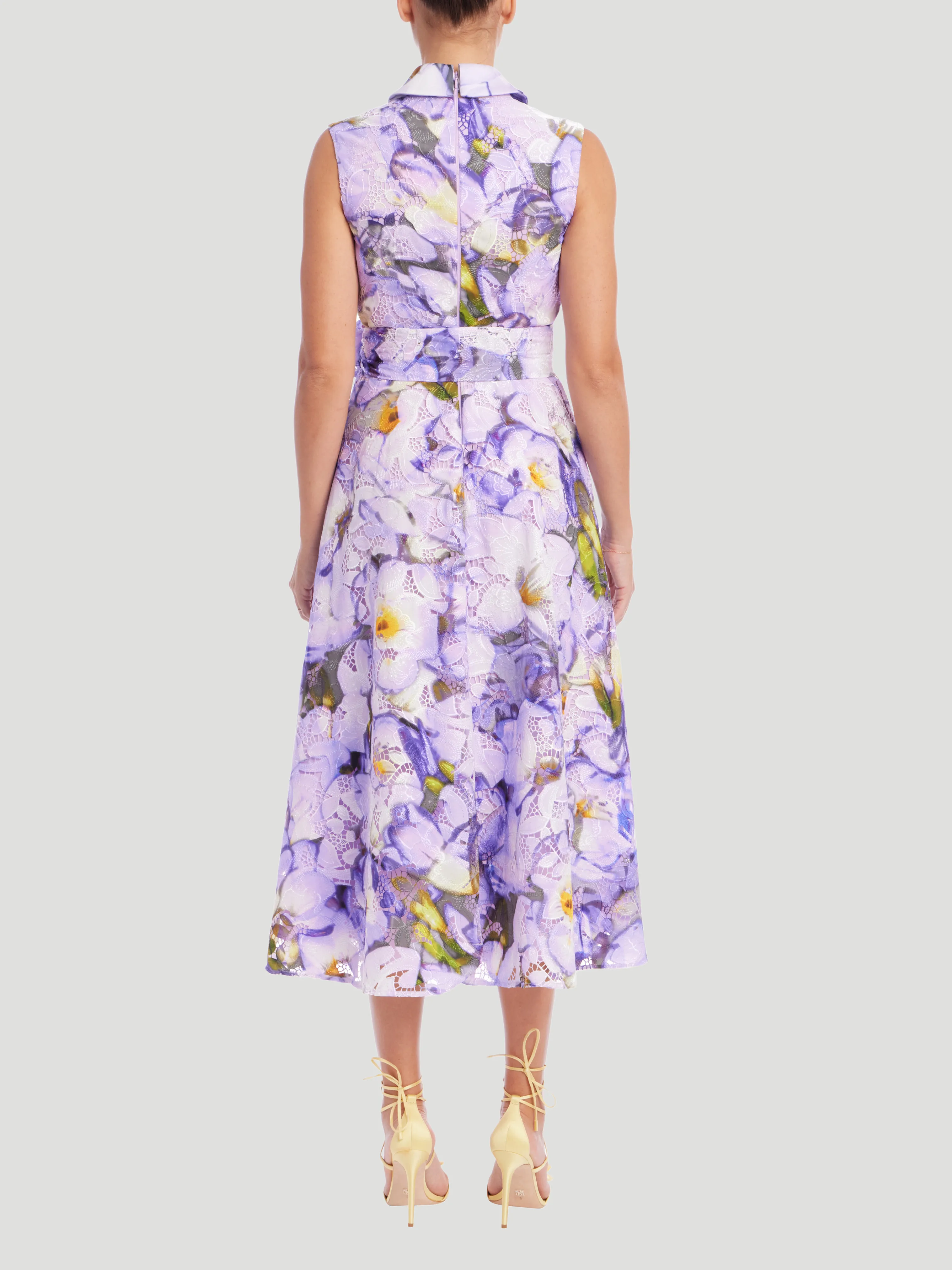 Sleeveless Printed Lace A-Line Dress