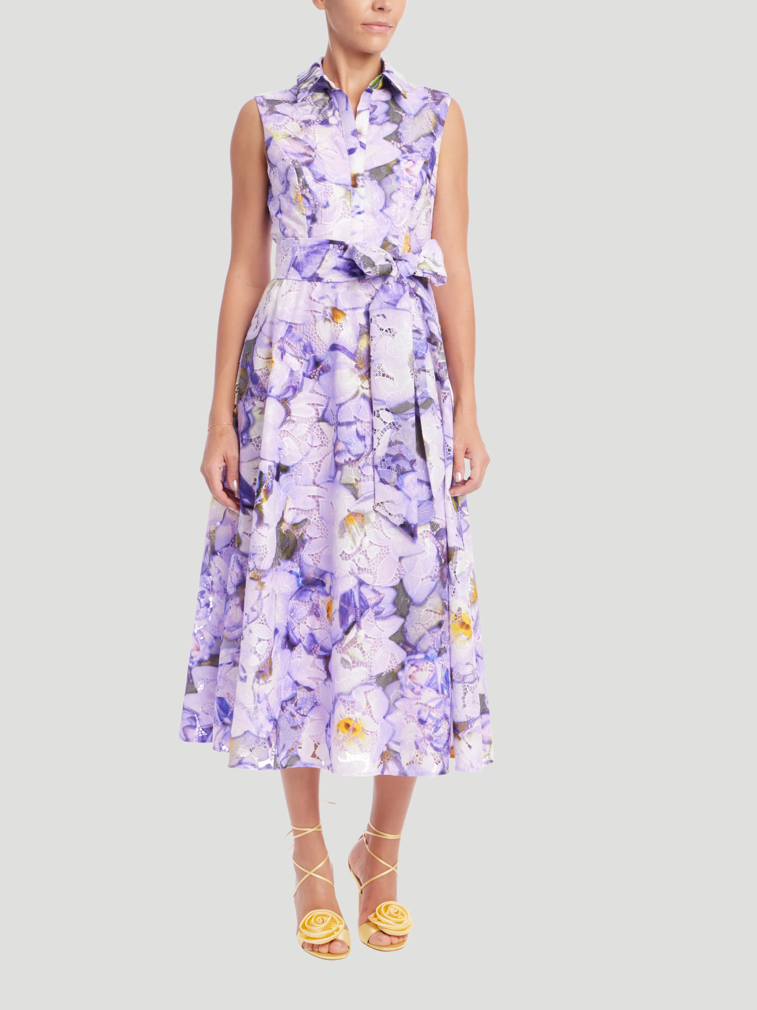 Sleeveless Printed Lace A-Line Dress