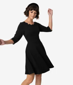 Smak Parlour Black Three-Quarter Sleeve Charmed Fit & Flare Dress