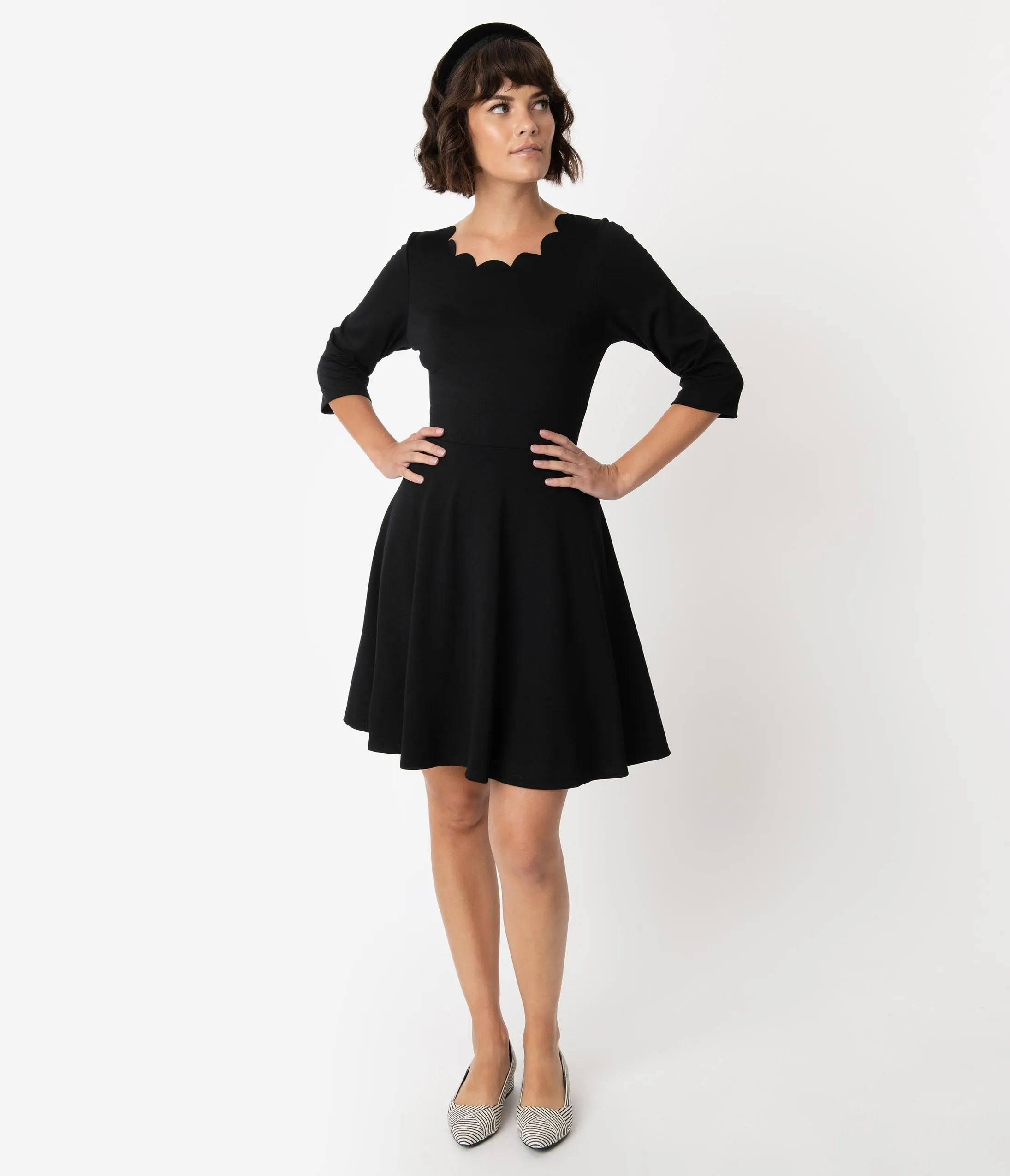 Smak Parlour Black Three-Quarter Sleeve Charmed Fit & Flare Dress