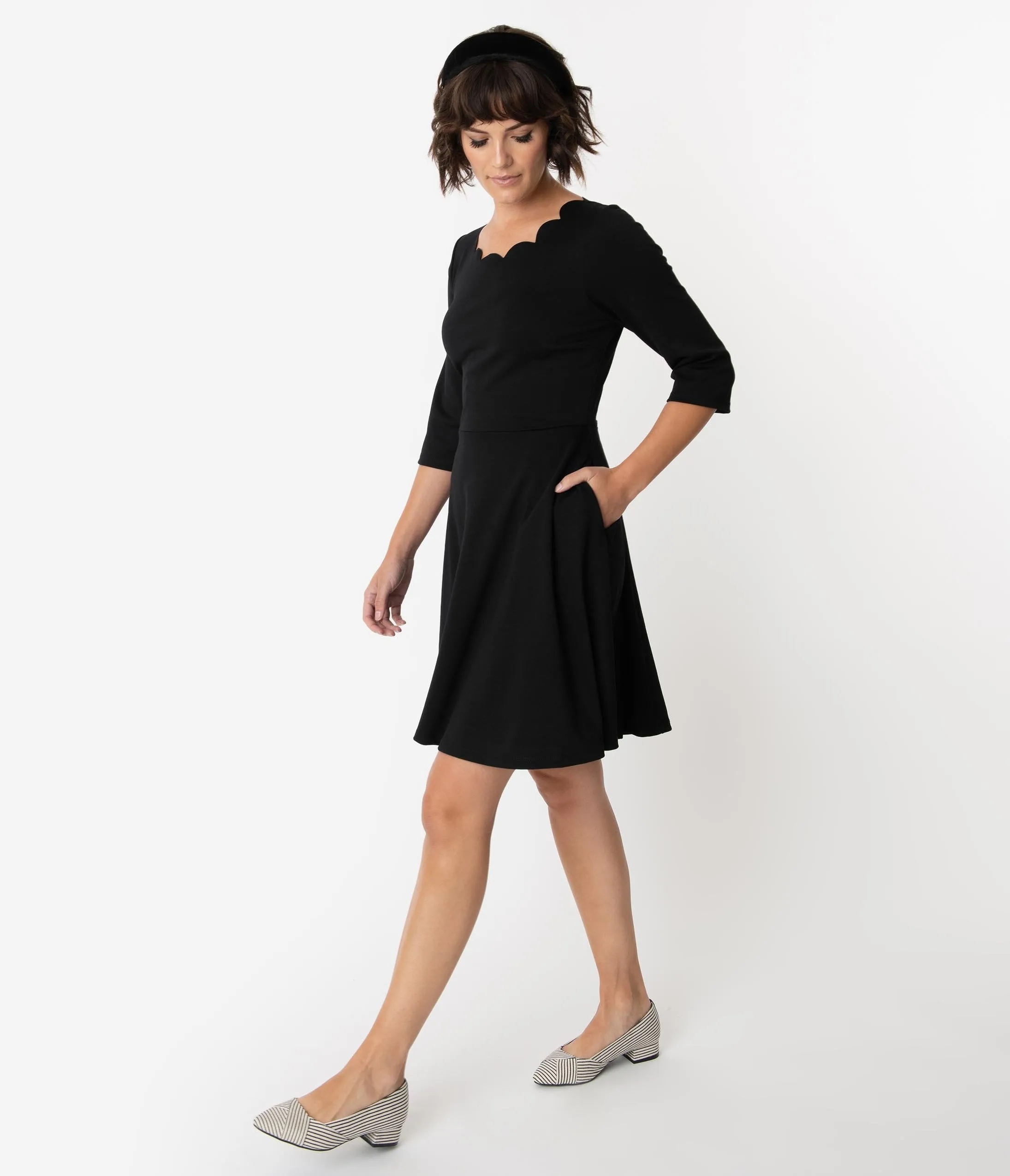 Smak Parlour Black Three-Quarter Sleeve Charmed Fit & Flare Dress