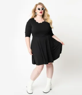 Smak Parlour Plus Size Black Three-Quarter Sleeve Charmed Fit & Flare Dress