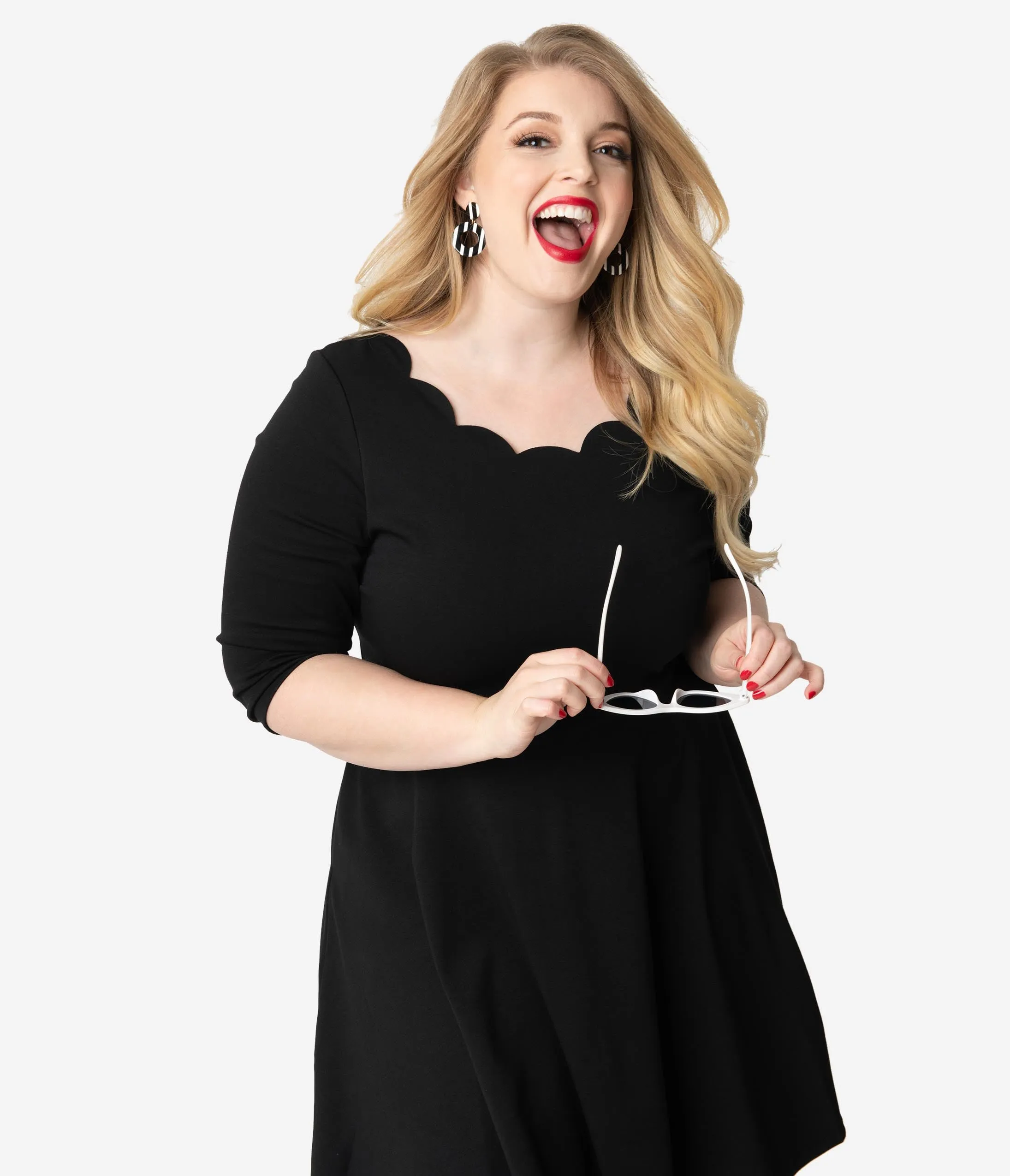 Smak Parlour Plus Size Black Three-Quarter Sleeve Charmed Fit & Flare Dress