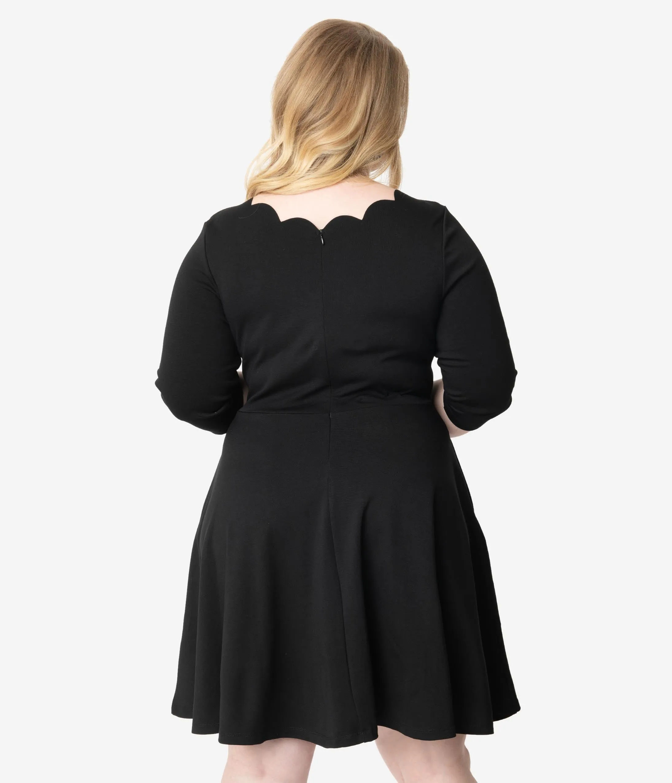 Smak Parlour Plus Size Black Three-Quarter Sleeve Charmed Fit & Flare Dress