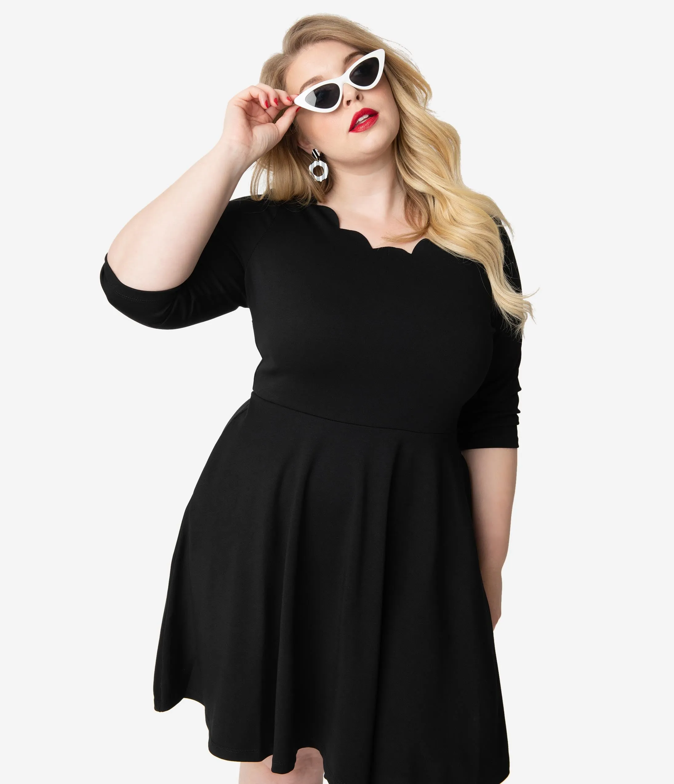 Smak Parlour Plus Size Black Three-Quarter Sleeve Charmed Fit & Flare Dress