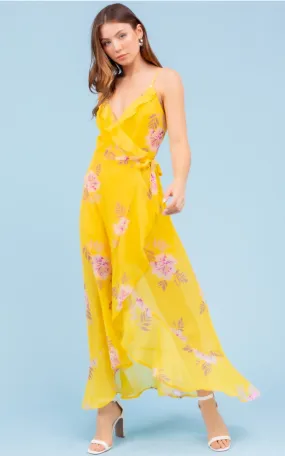 Spaghetti Strap Yellow Floral Dress
