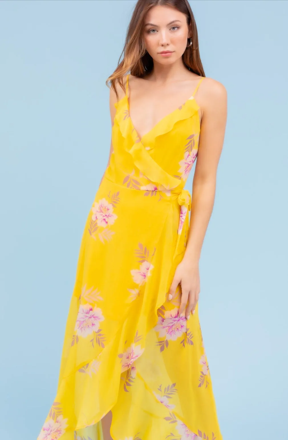 Spaghetti Strap Yellow Floral Dress