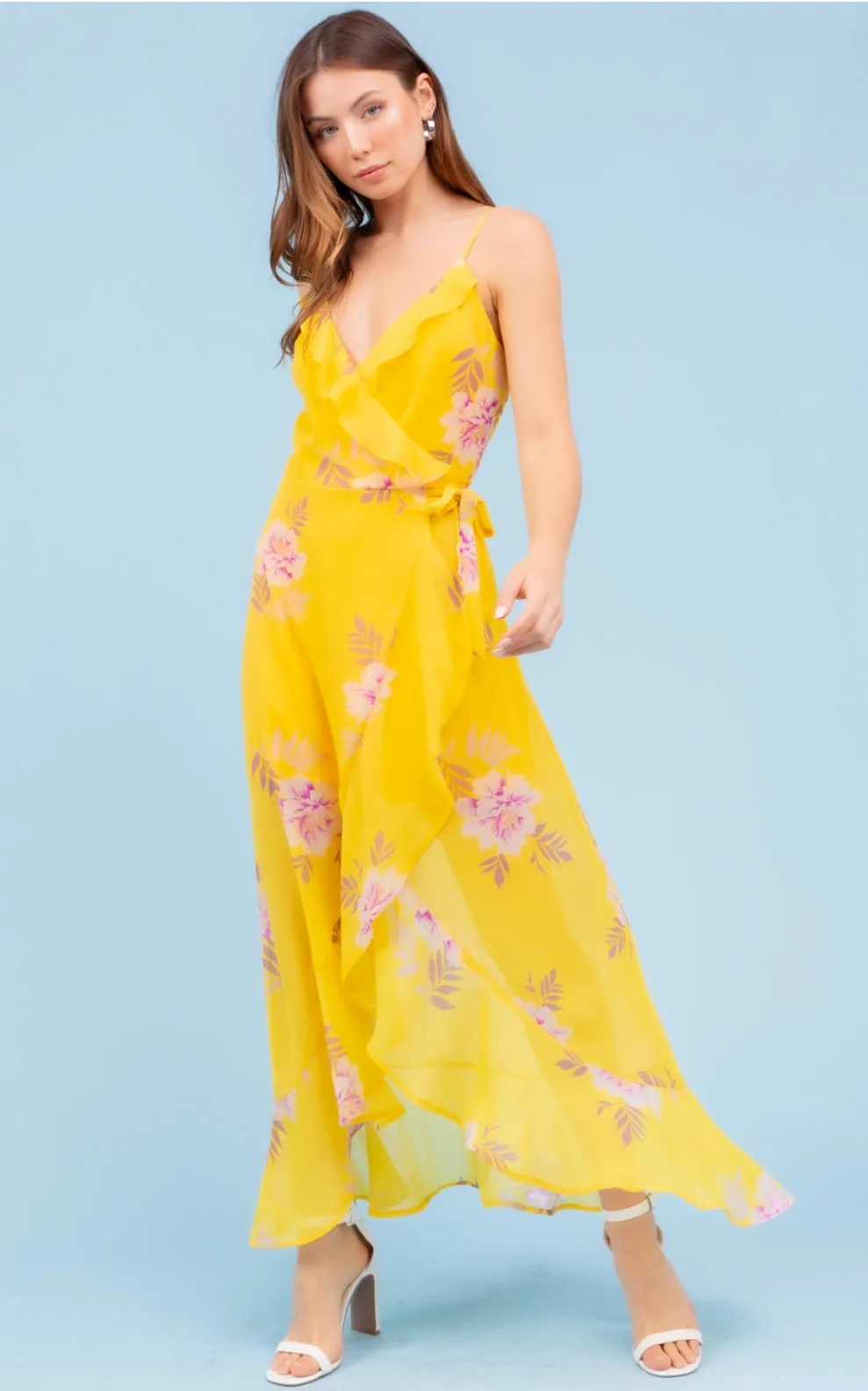 Spaghetti Strap Yellow Floral Dress