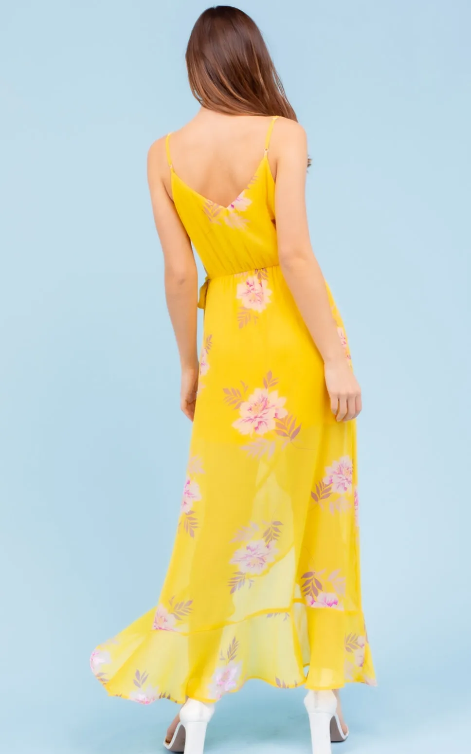 Spaghetti Strap Yellow Floral Dress