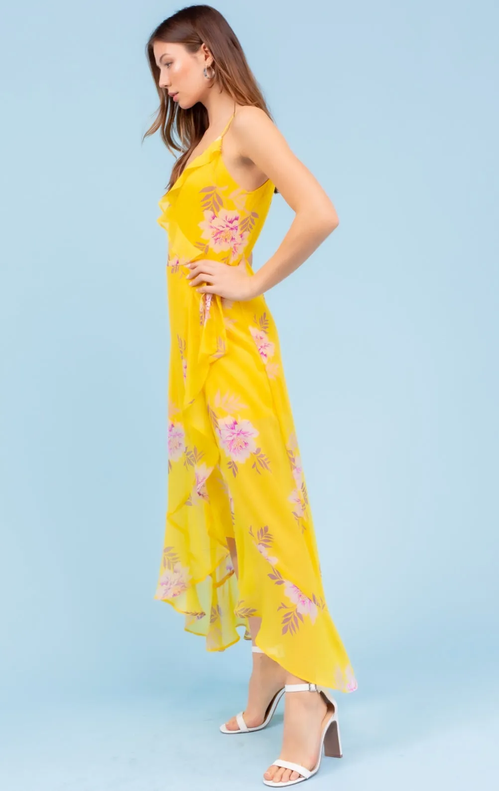Spaghetti Strap Yellow Floral Dress