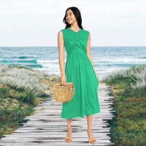 Stylish Sleeveless Cross-Over Bodice V-Neck Midi Dress by EG Fashion