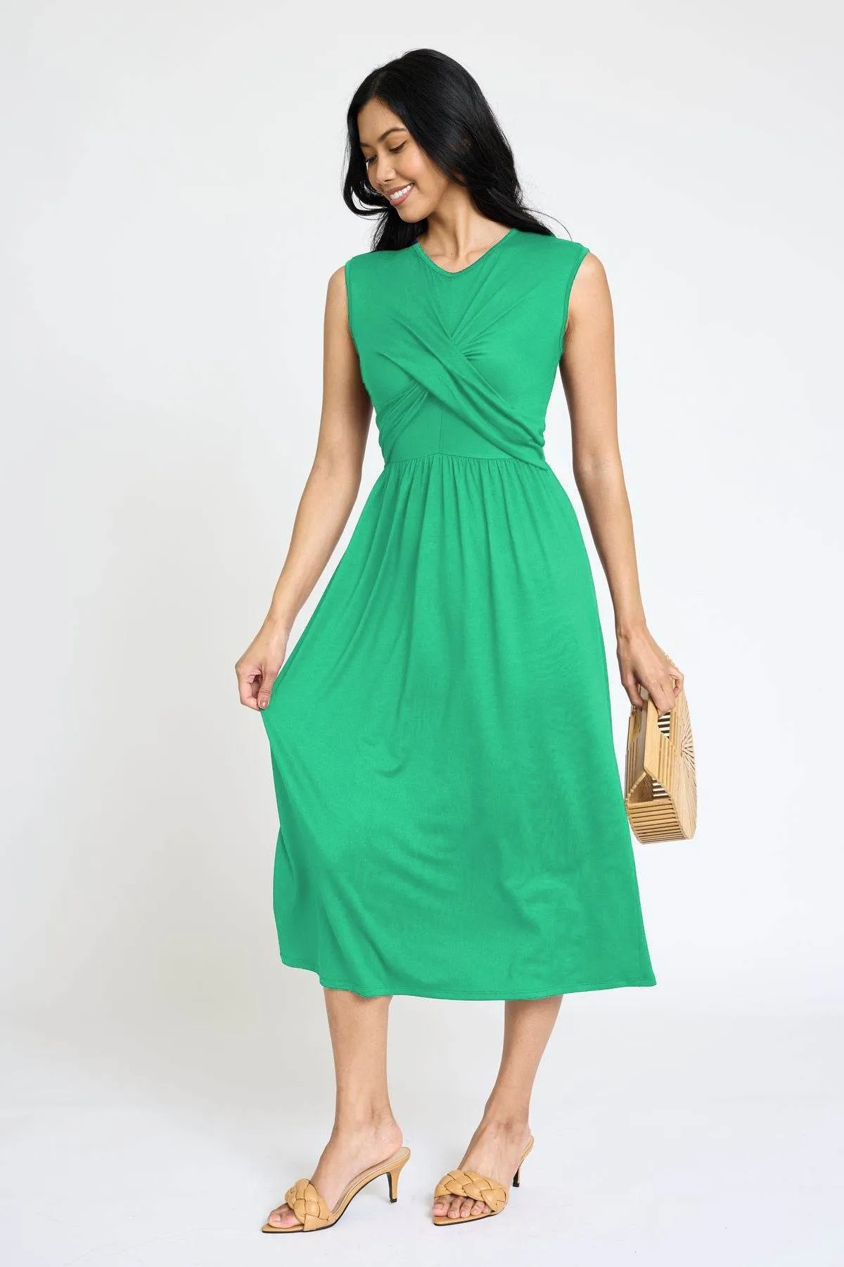 Stylish Sleeveless Cross-Over Bodice V-Neck Midi Dress by EG Fashion