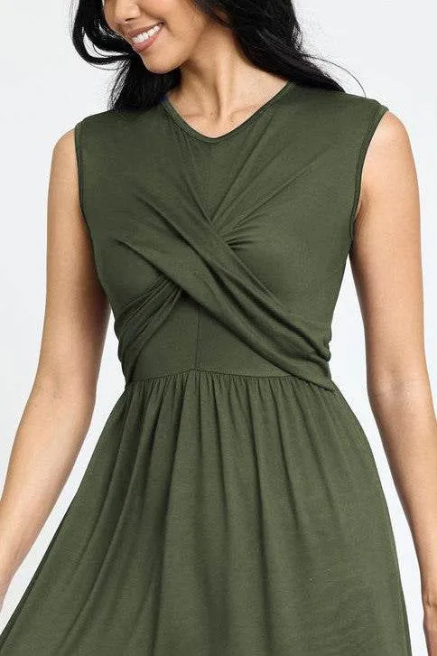 Stylish Sleeveless Cross-Over Bodice V-Neck Midi Dress by EG Fashion