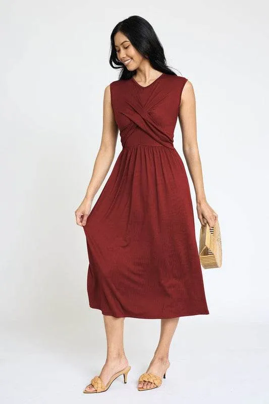 Stylish Sleeveless Cross-Over Bodice V-Neck Midi Dress by EG Fashion