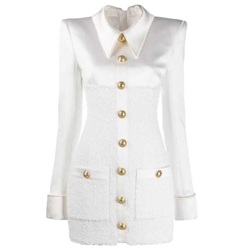 Stylish Tweed  Button Dress