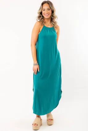Sunny All Day Teal Halter Neck Midi Dress