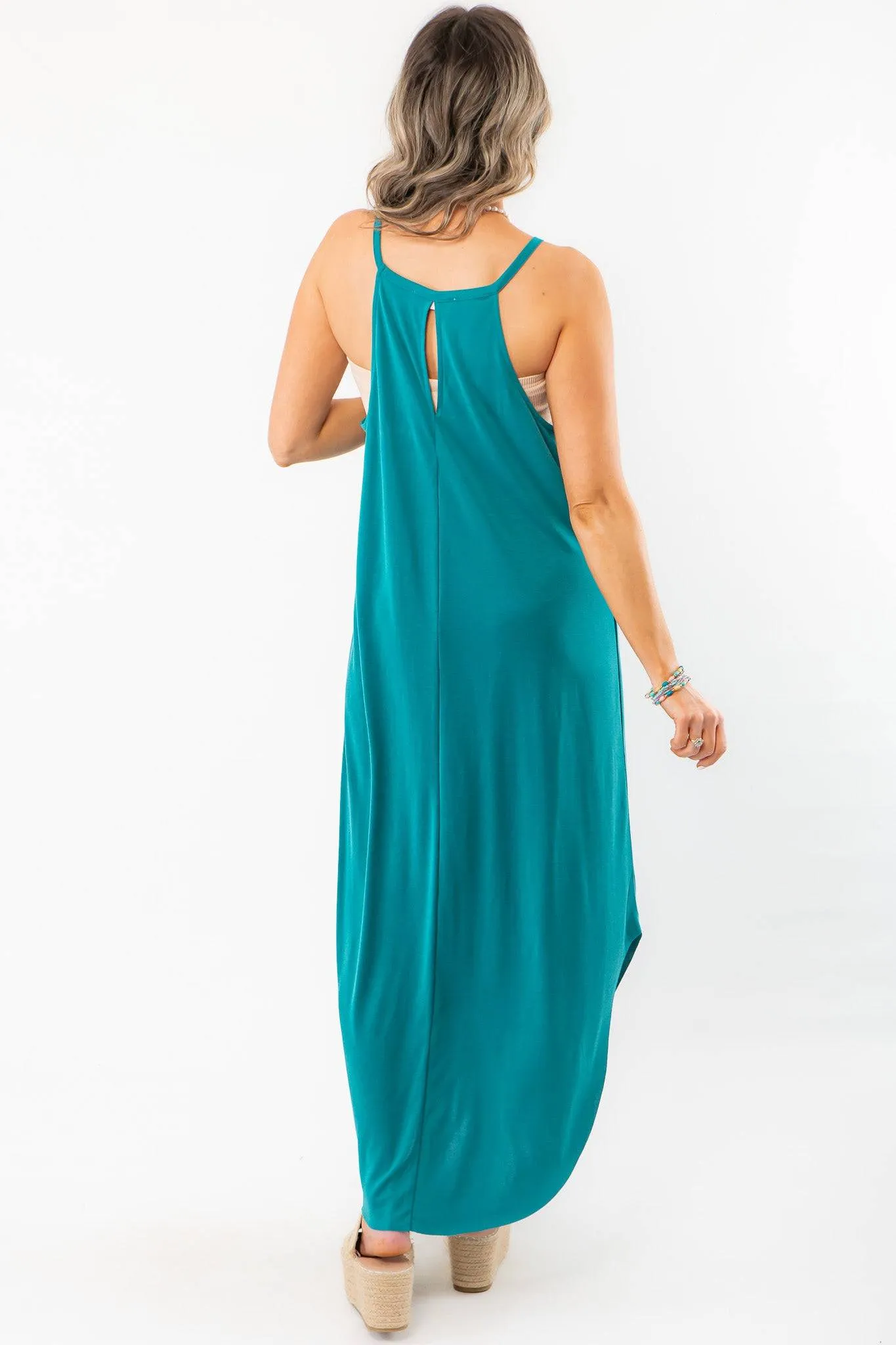 Sunny All Day Teal Halter Neck Midi Dress