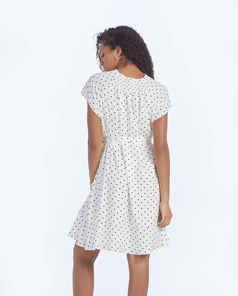 The Silky Flutter Sleeve Dress - White Sand Dot