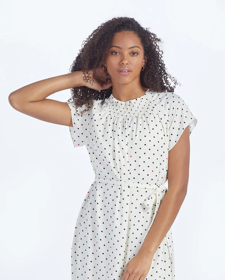 The Silky Flutter Sleeve Dress - White Sand Dot