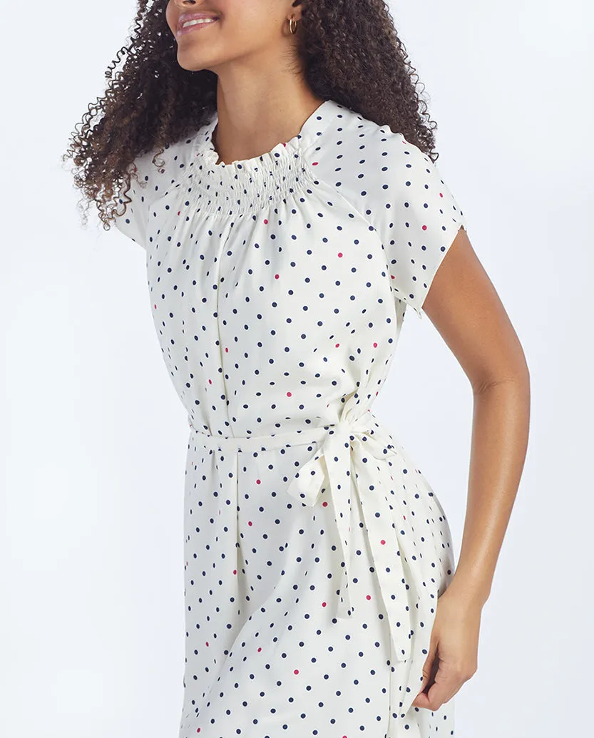 The Silky Flutter Sleeve Dress - White Sand Dot