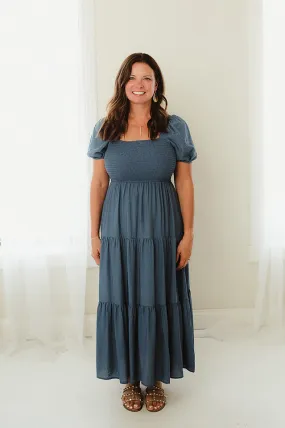 Tiered Square Neck Midi Dress