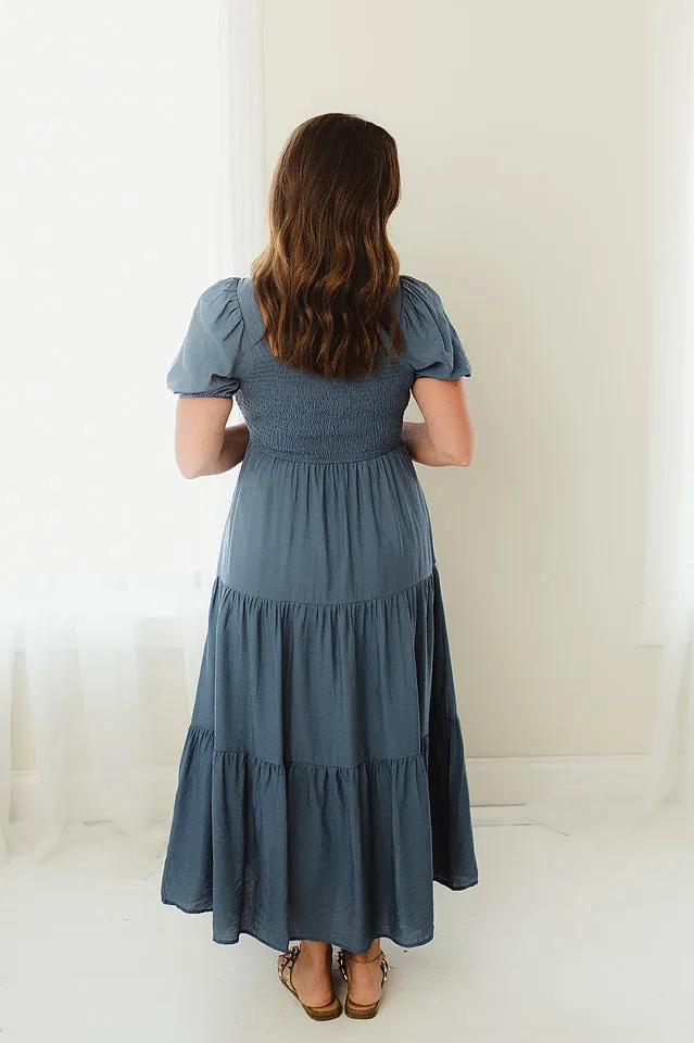Tiered Square Neck Midi Dress