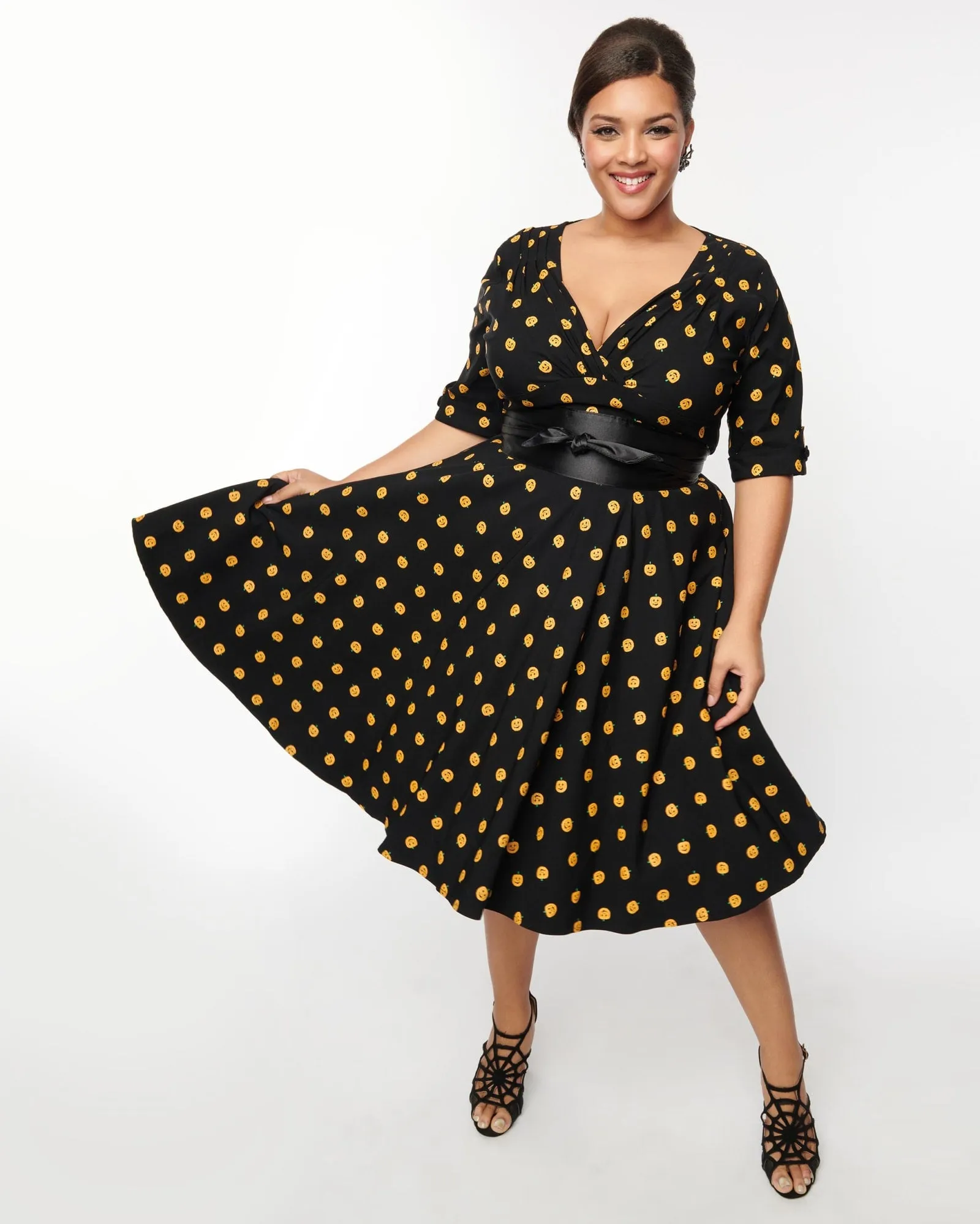 Unique Vintage Black & Pumpkin Delores Swing Dress | Black