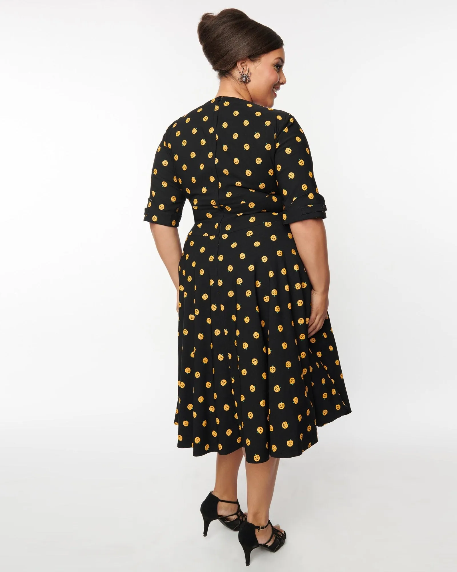 Unique Vintage Black & Pumpkin Delores Swing Dress | Black