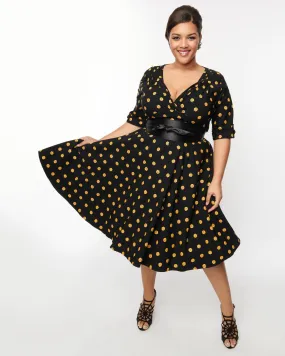 Unique Vintage Black & Pumpkin Delores Swing Dress | Black