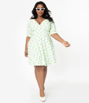 Unique Vintage Plus Size Mint Lemon Print Delores Fit & Flare Dress