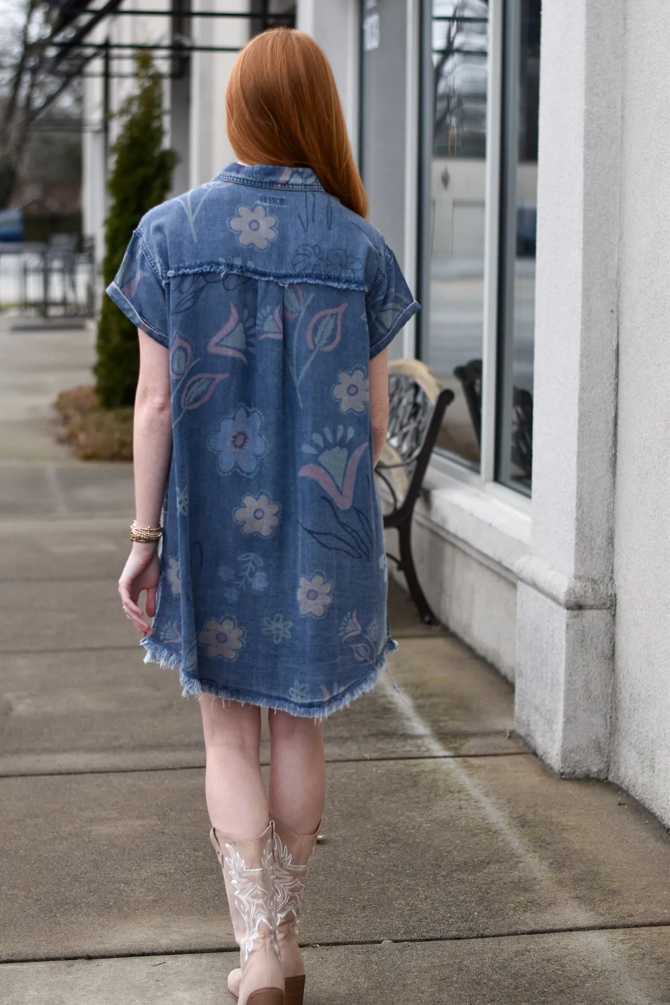 Washed Print Denim Shirt Dress