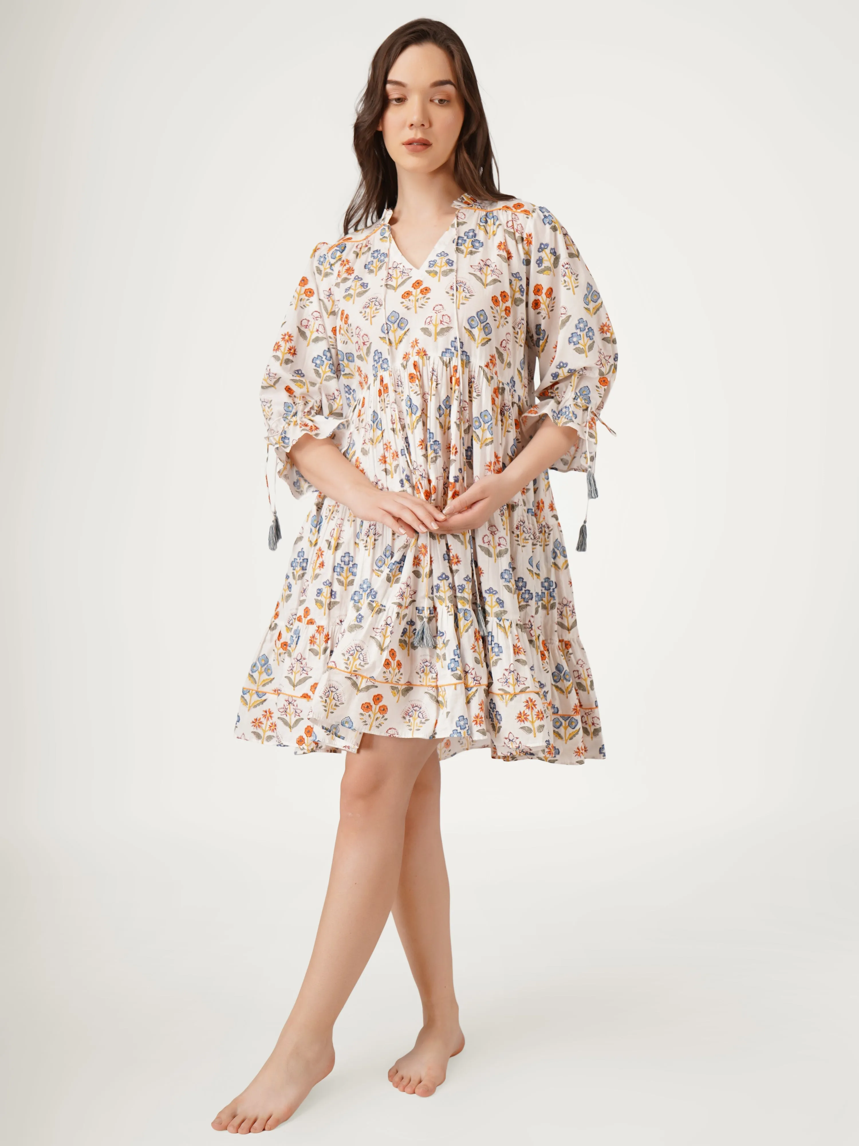 White Cotton Printed Anti Fit Dress