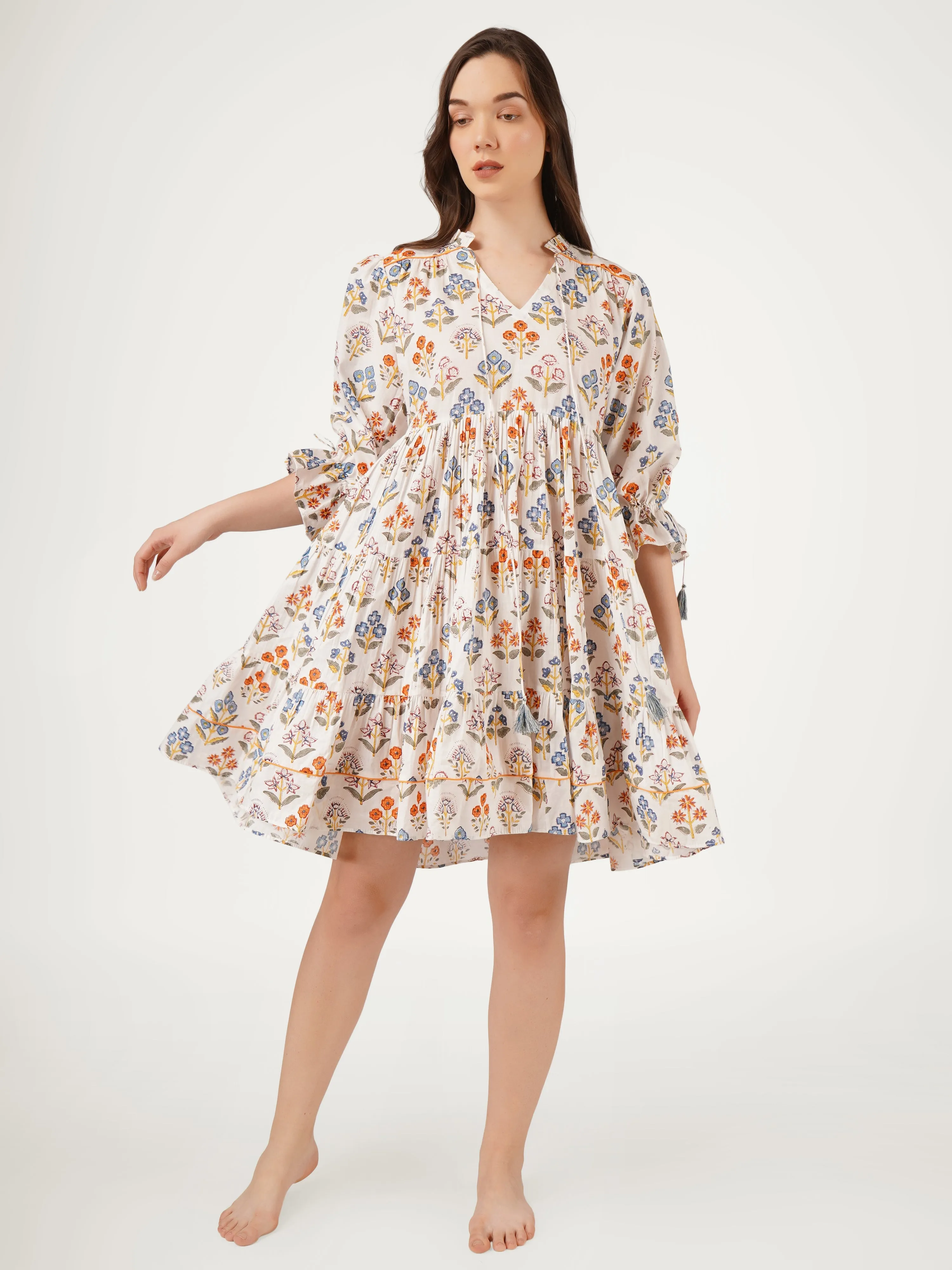 White Cotton Printed Anti Fit Dress