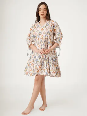 White Cotton Printed Anti Fit Dress