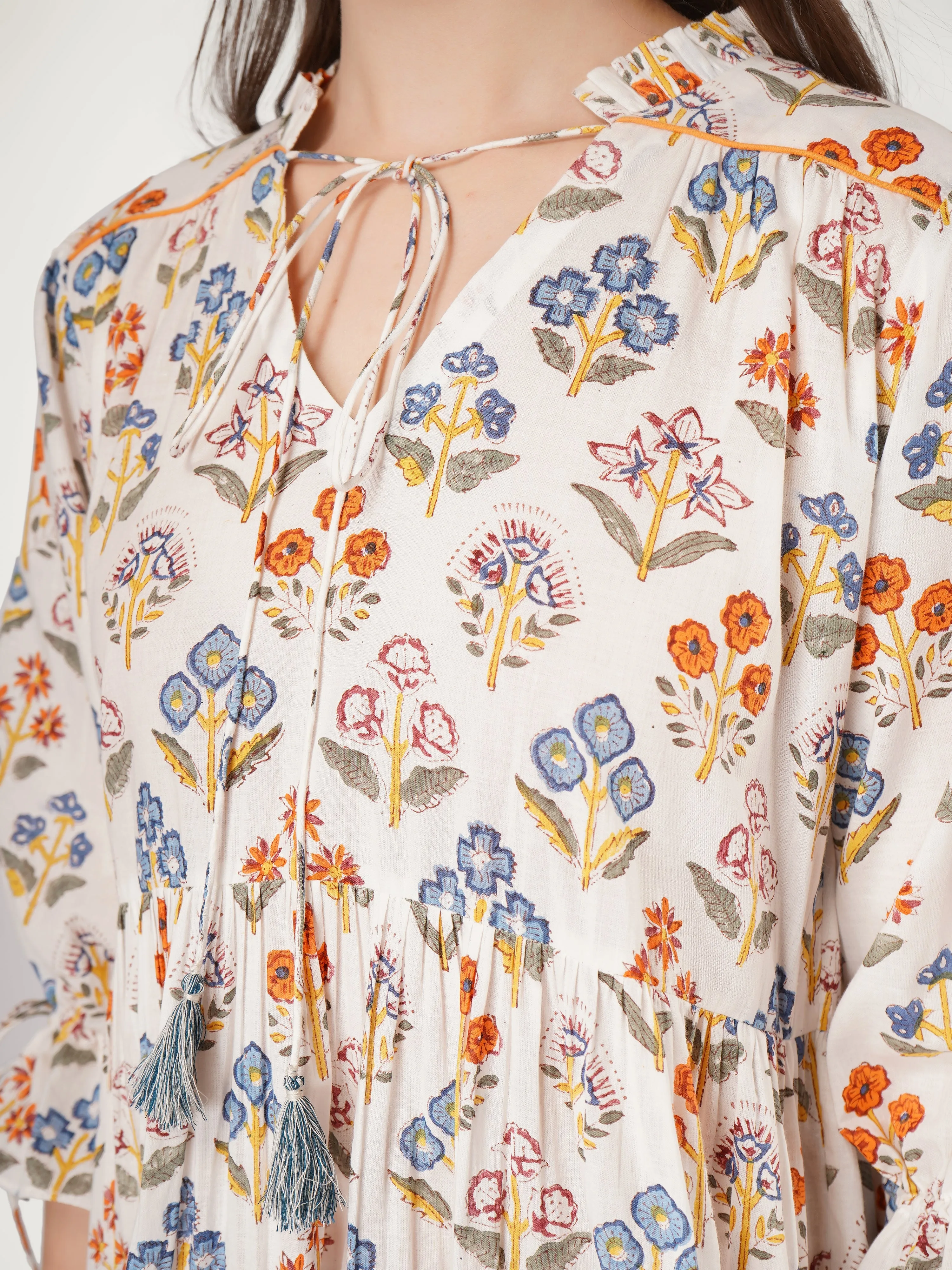 White Cotton Printed Anti Fit Dress
