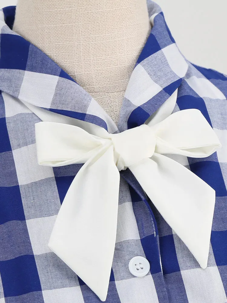 Women Vintage Cotton Gingham Swing Dress
