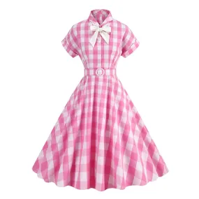 Women Vintage Cotton Gingham Swing Dress