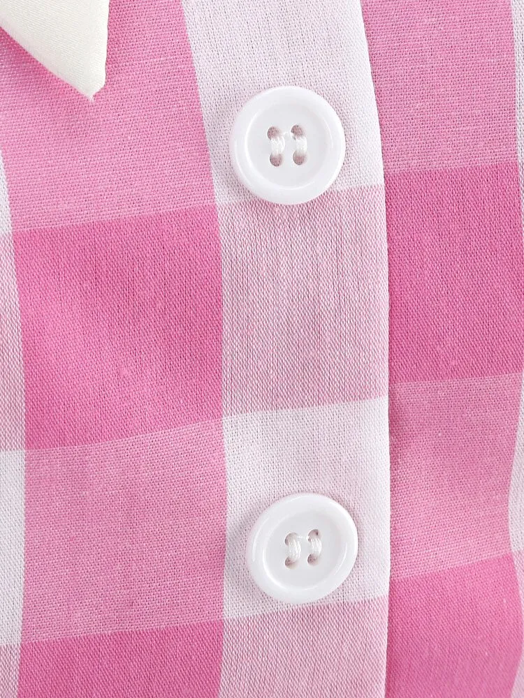 Women Vintage Cotton Gingham Swing Dress