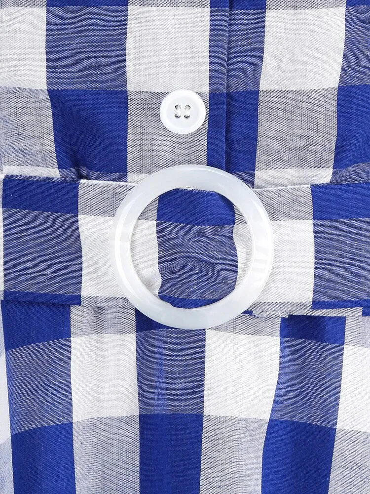 Women Vintage Cotton Gingham Swing Dress