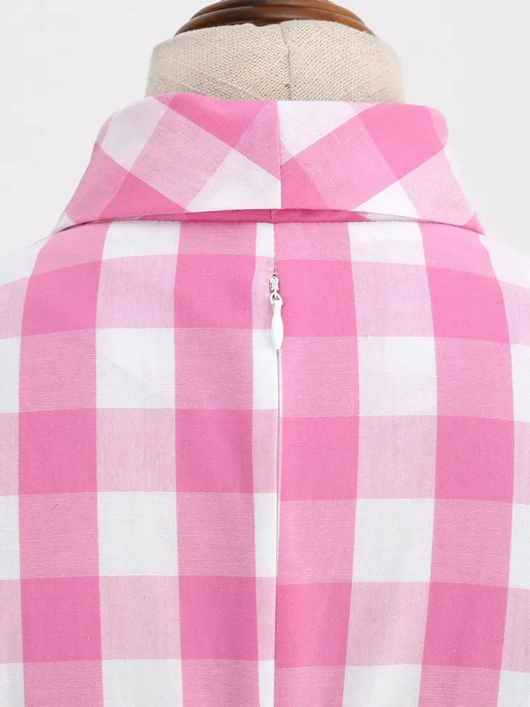 Women Vintage Cotton Gingham Swing Dress