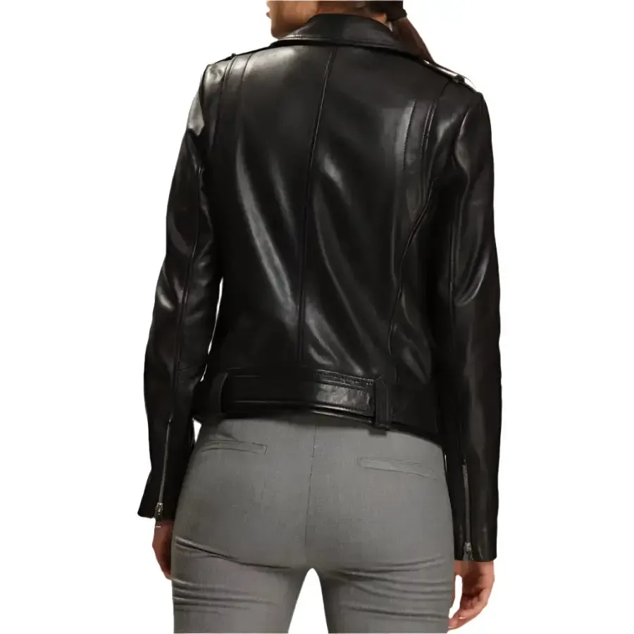 Women's Cool and Classic Black Biker Leather Jacket - Stylish & Bold