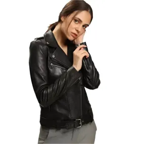 Women's Cool and Classic Black Biker Leather Jacket - Stylish & Bold