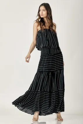 Womens Pinstripe Print Tube Maxi Dress SIZE S-L