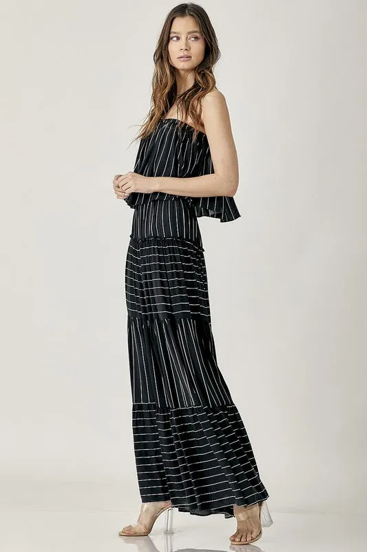 Womens Pinstripe Print Tube Maxi Dress SIZE S-L