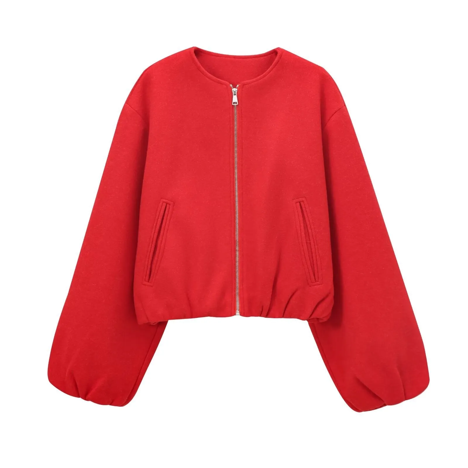 Women's round neck soft textured pilot jacket