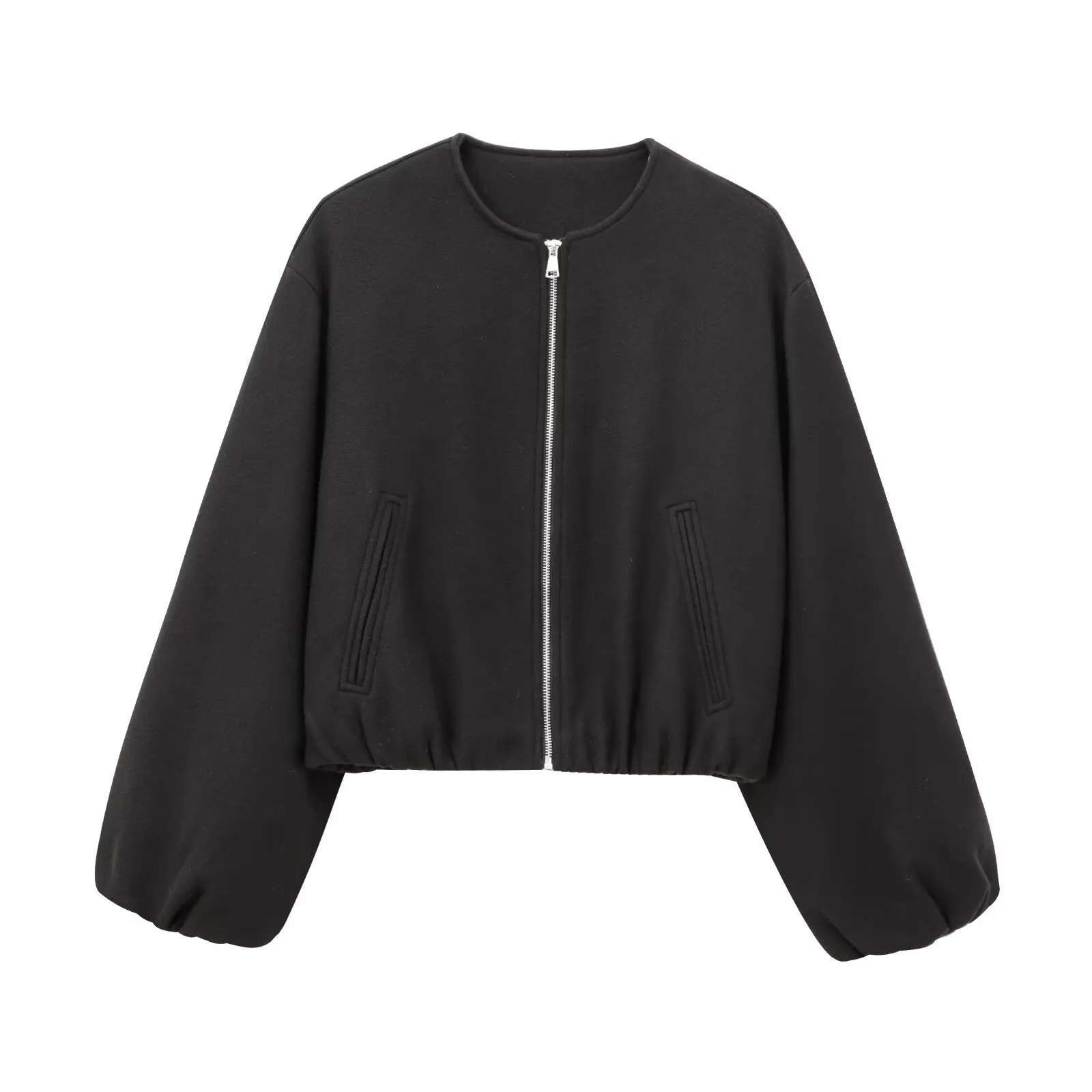 Women's round neck soft textured pilot jacket