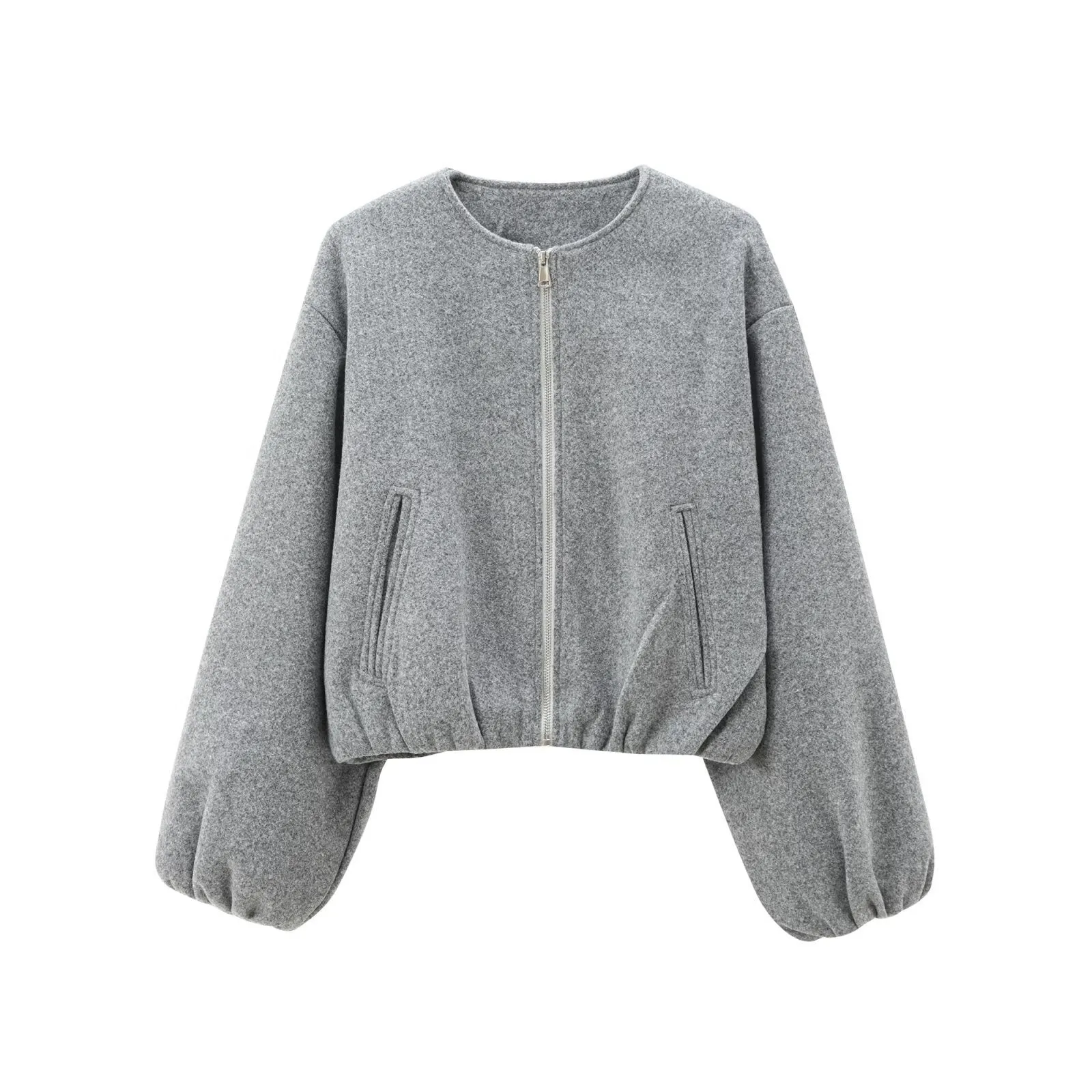 Women's round neck soft textured pilot jacket