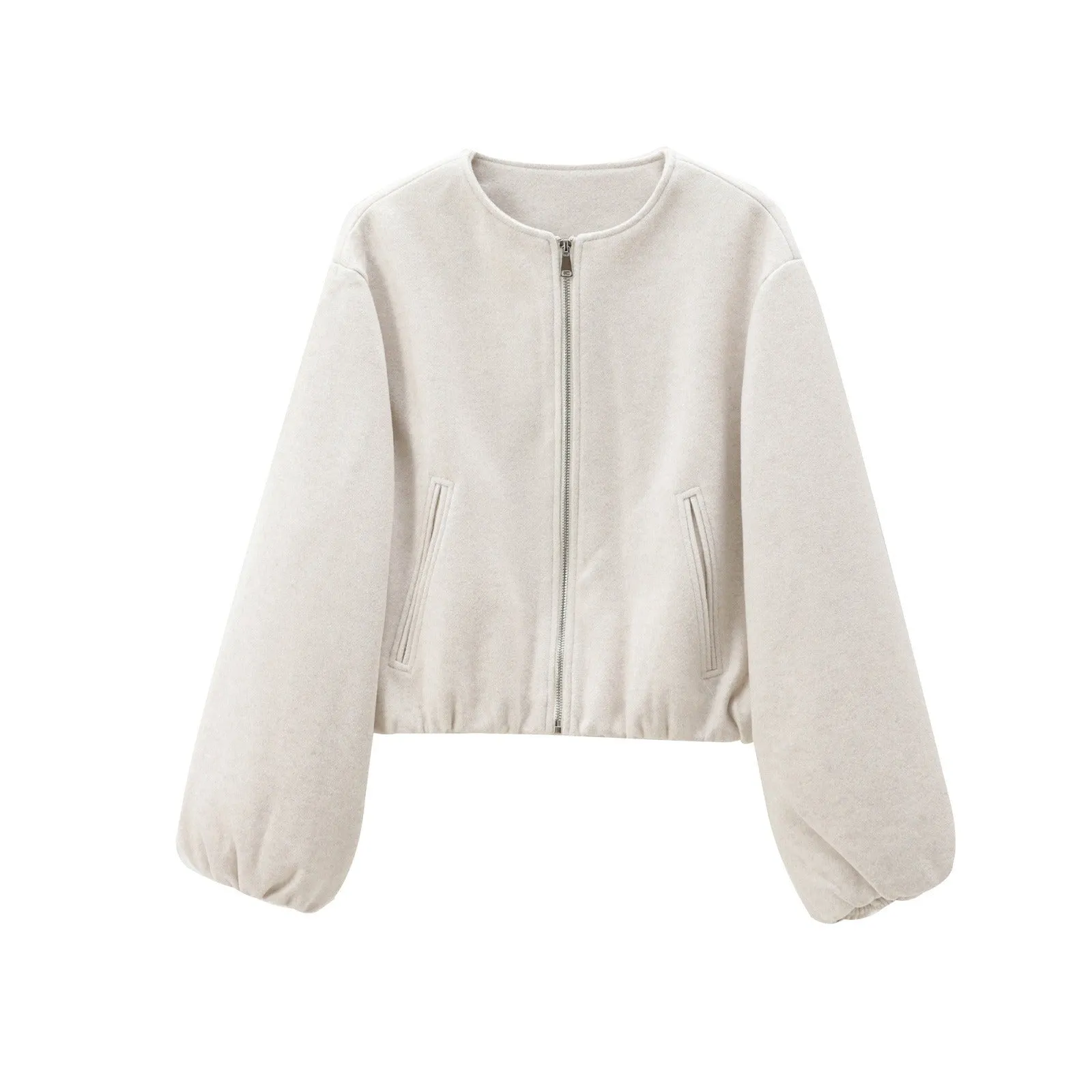 Women's round neck soft textured pilot jacket